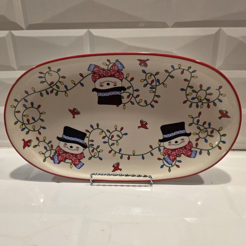 Temptations By Tara Oval Platter Winter Whimsy Mr. Bojingles Snowman